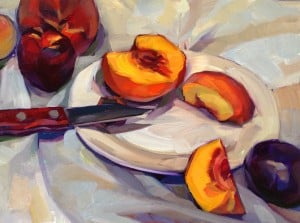 peaches and a knife