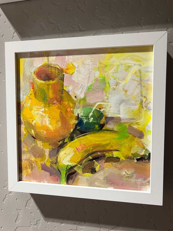 Art of Gabriel - Still Life in Yellow (frame 1) Mixed Media on panel 9x9 - Framed